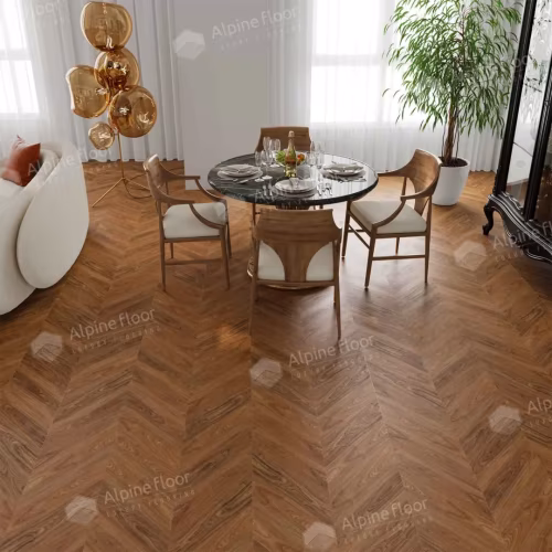 Кварцвиниловый SPC ламинат Alpine Floor Chevron Alpine Орех Нойер ECO 18-22 французская елка 600×127×5