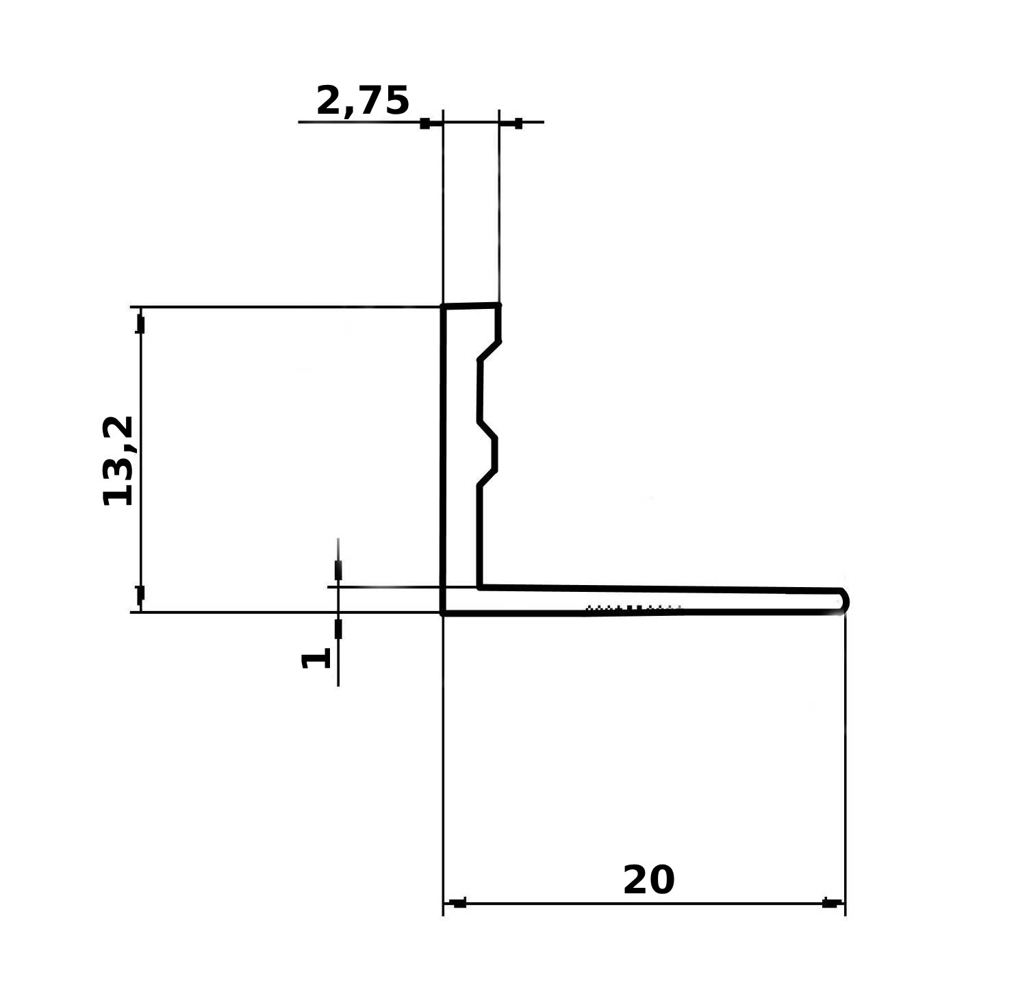 Порожек алюминиевый Modern Decor Г-образный золото 2700×20×13,2