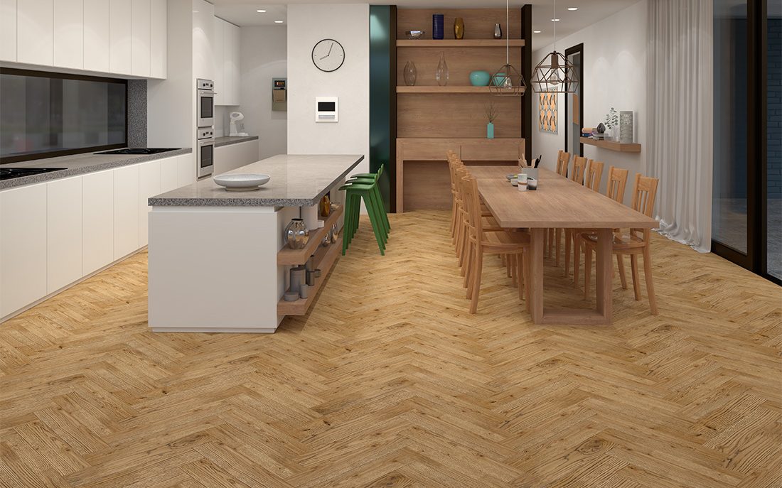 Инженерная доска Gran Parte Дуб Табако Tabacco 009 натур-классик венгерская елка 550×110×15 фото в интерьере