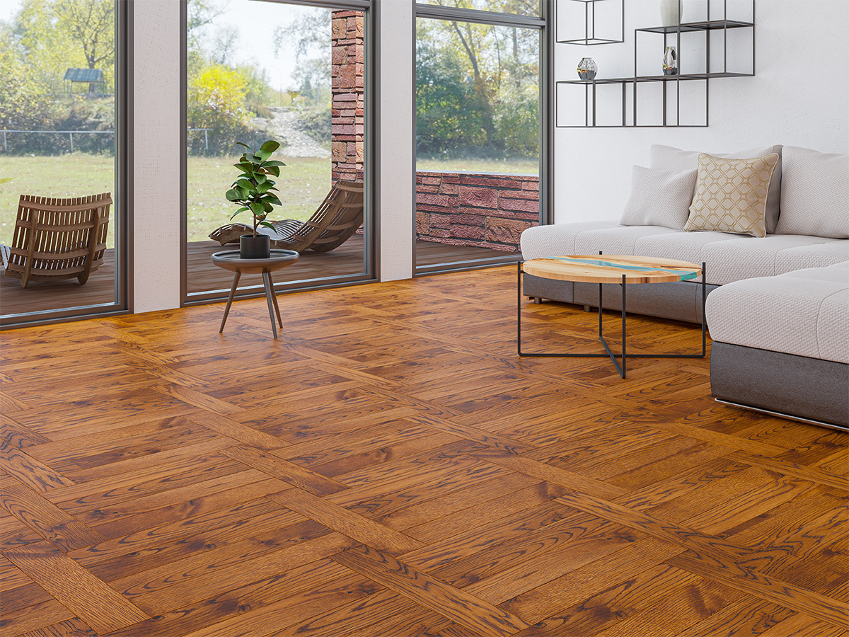 Инженерная доска Gran Parte Дуб Верона Verona 026 натур-классик венгерская елка 550×110×15 фото в интерьере