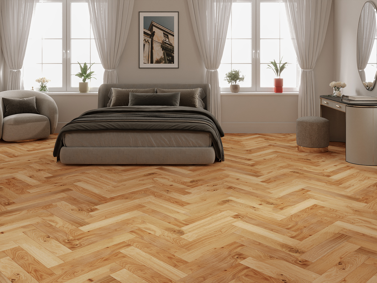 Инженерная доска Gran Parte Дуб Бискотти Biscotti 027 натур-классик венгерская елка 550×110×15 фото в интерьере