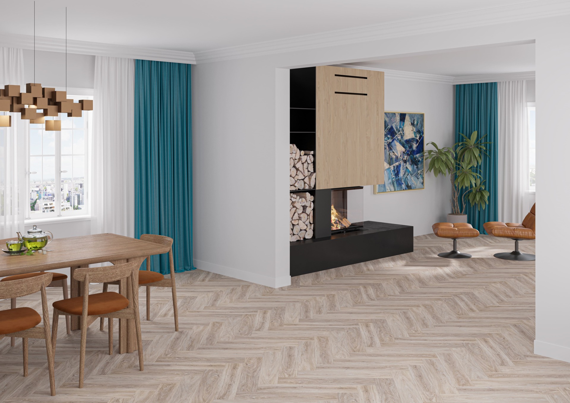 Кварцвиниловый SPC ламинат Alta Step Encanto Сицилия SPC4501 венгерская елка 630×126×4,3 фото в интерьере