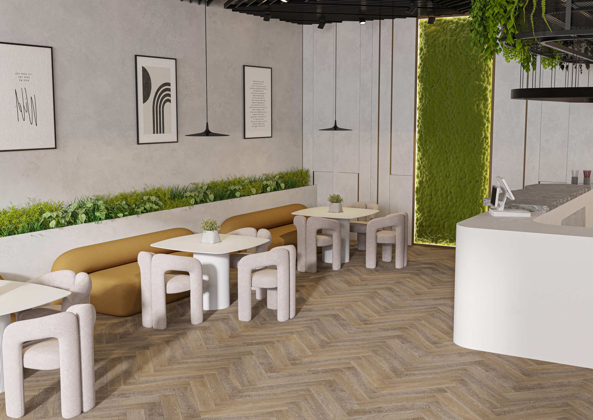 Кварцвиниловый SPC ламинат Alta Step Encanto Пьемонт SPC4502 венгерская елка 630×126×4,3 фото в интерьере