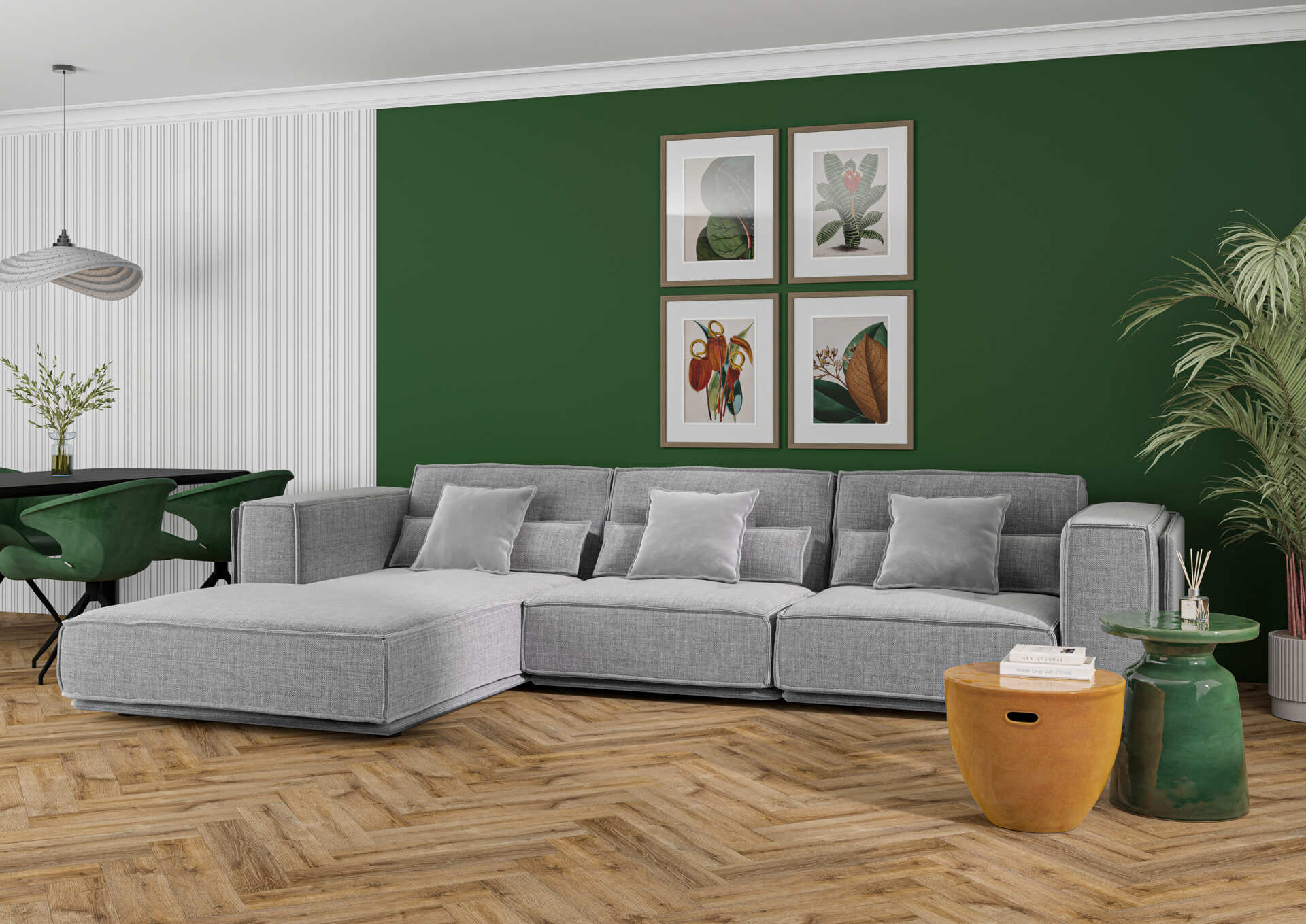 Кварцвиниловый SPC ламинат Alta Step Encanto Венето SPC4504 венгерская елка 630×126×4,3 фото в интерьере