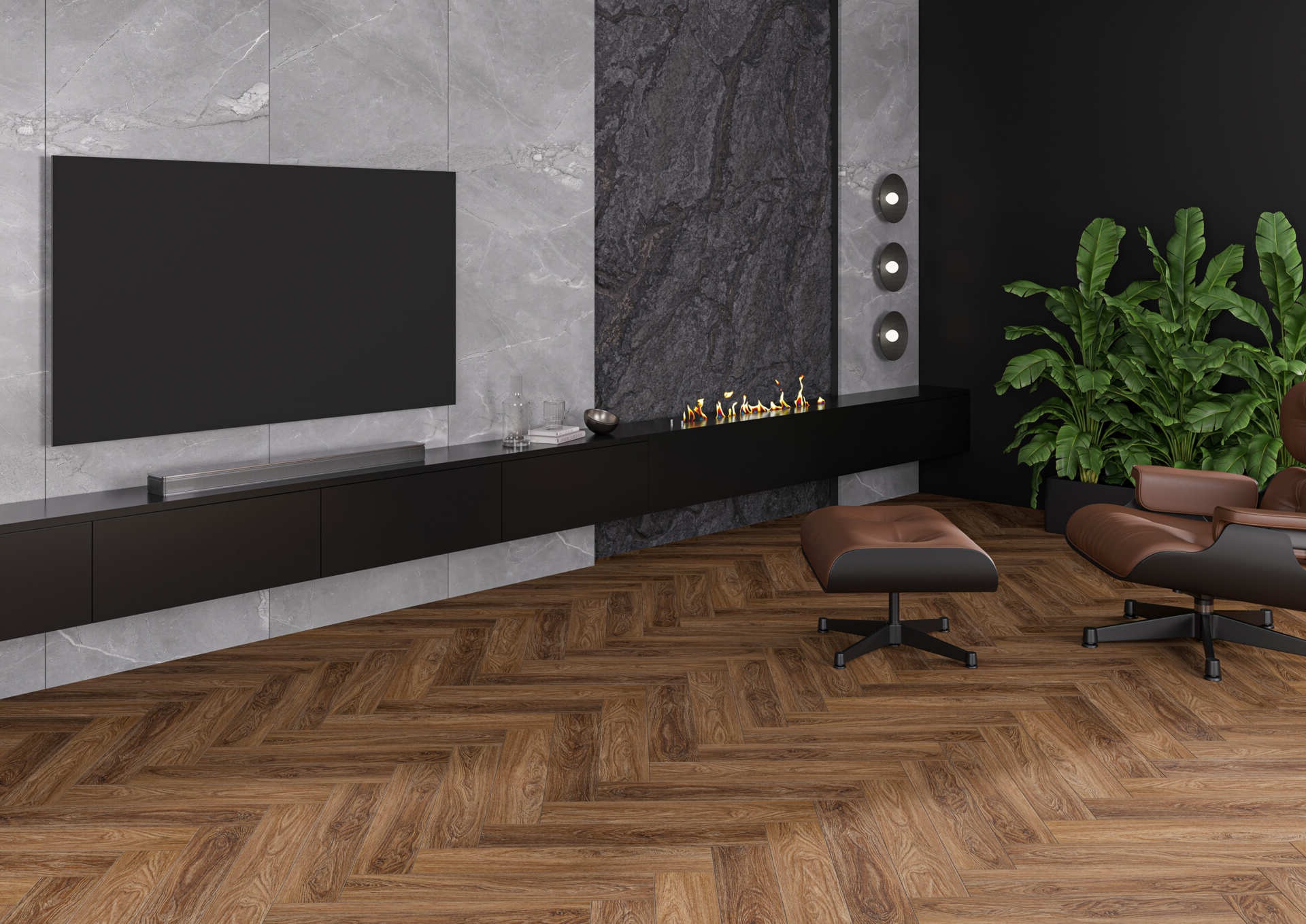 Кварцвиниловый SPC ламинат Alta Step Encanto Палермо SPC4508 венгерская елка 630×126×4,3 фото в интерьере