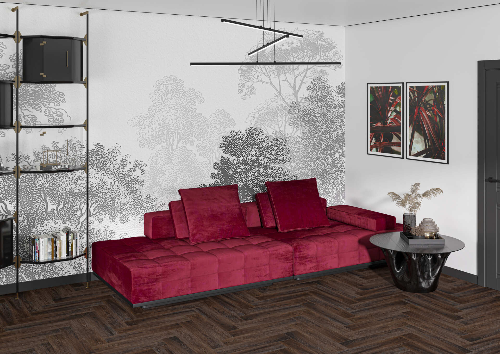 Кварцвиниловый SPC ламинат Alta Step Encanto Сиена SPC4510 венгерская елка 630×126×4,3 фото в интерьере