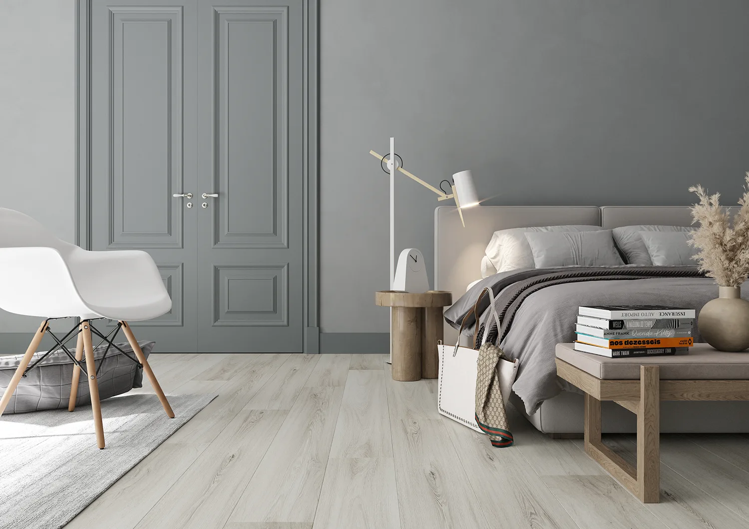 Ламинат AlixFloor City Line Дуб Серый Крафт ALX821 1261×133×12 фото в интерьере