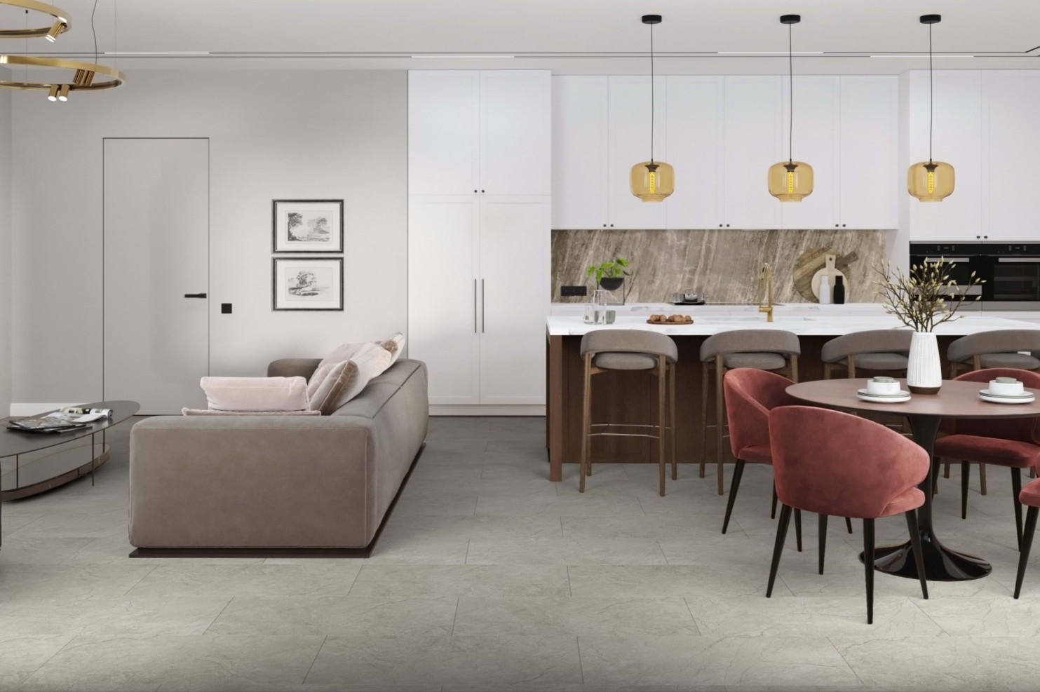 Кварцвиниловая плитка Damy Floor клеевая Ascent LVT Пик Лайла Laila Peak 6210-1-LVT 912,4×455,2×2,5 фото в интерьере