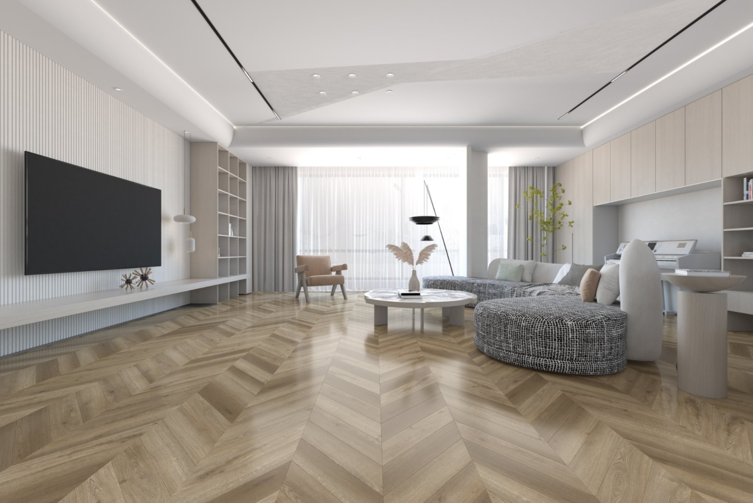 Кварцвиниловая плитка Damy Floor клеевая Chevron LVT Сен-Жермен Saint-Germain DF05-Ch-LVT французская елка 600×127×2,5 фото в интерьере