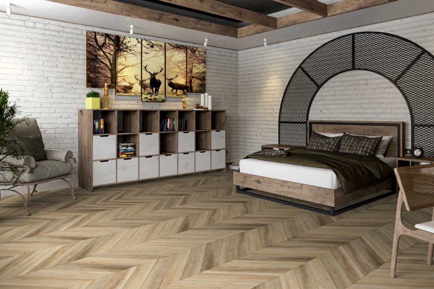 Кварцвиниловая плитка Damy Floor клеевая Chevron LVT Амбуаз Amboise DF06-Ch-LVT французская елка 600×127×2,5 фото в интерьере