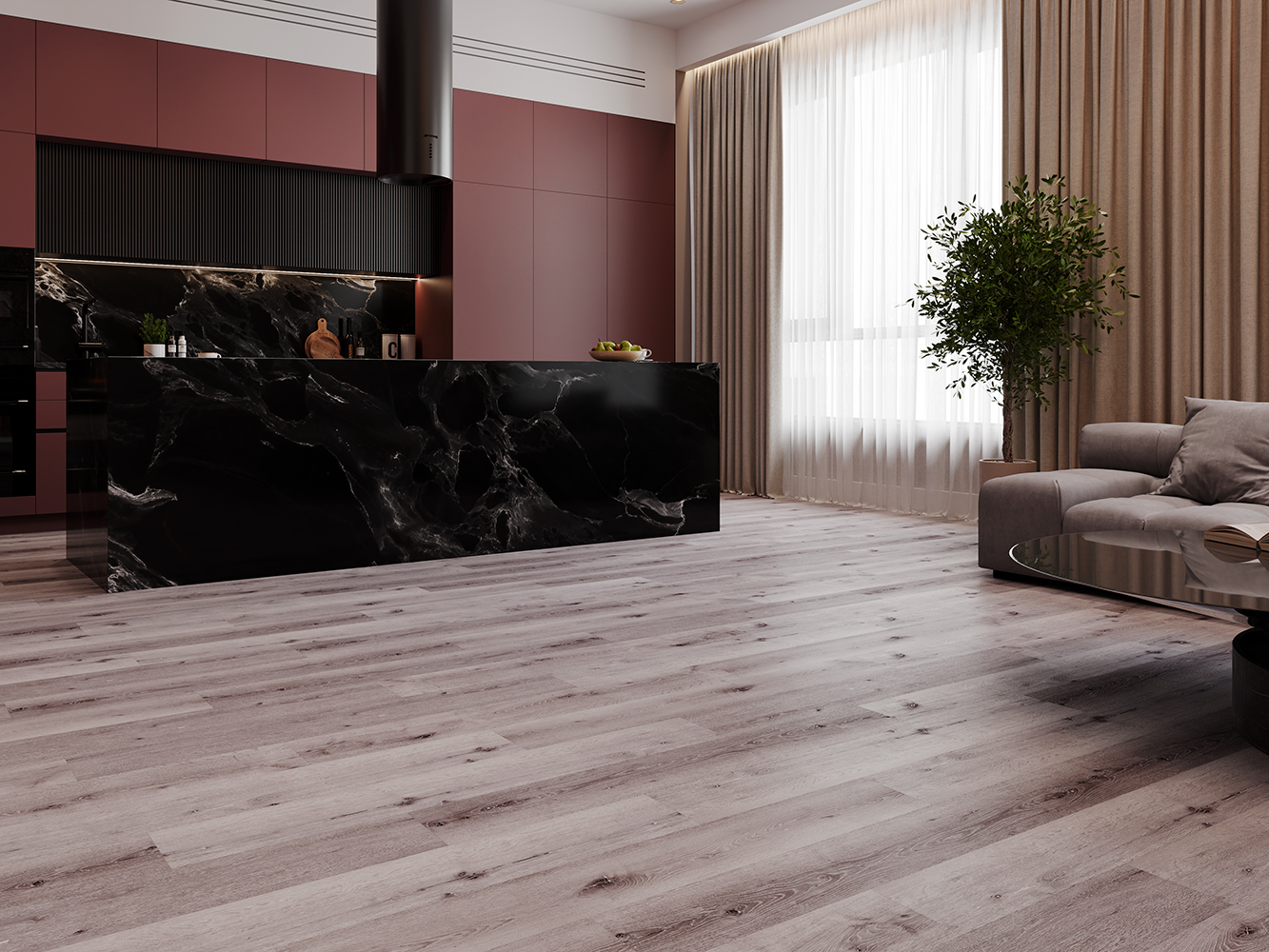 Кварцвиниловый SPC ламинат Cronafloor Alpha Дуб Манчестер А103 1200×180×3,5 фото в интерьере