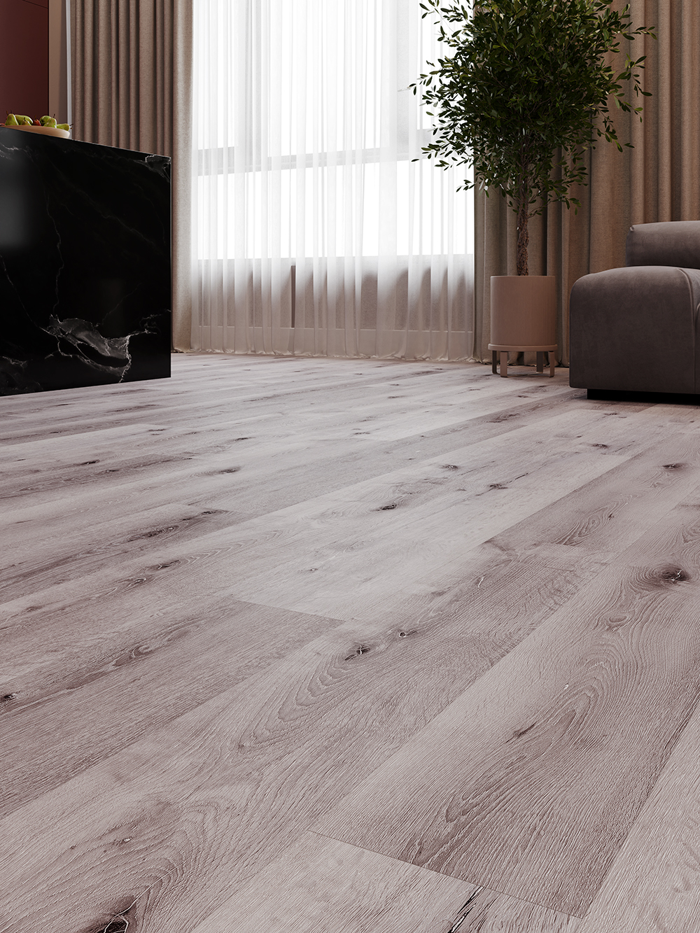 Кварцвиниловый SPC ламинат Cronafloor Alpha Дуб Манчестер А103 1200×180×3,5 фото в интерьере