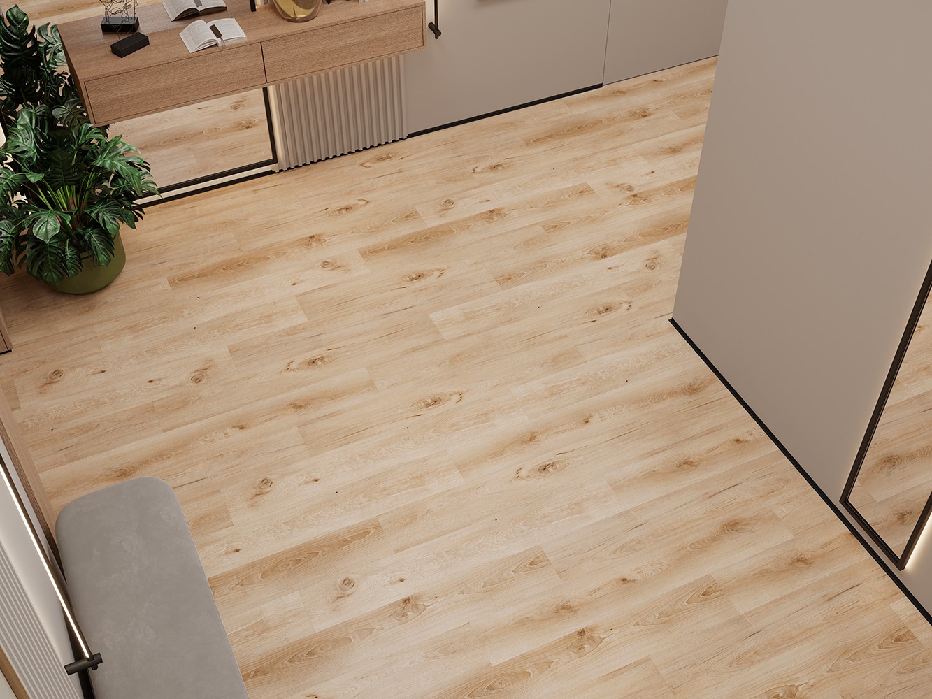 Кварцвиниловый SPC ламинат Cronafloor Alpha Дуб Москва А104 1200×180×3,5 фото в интерьере