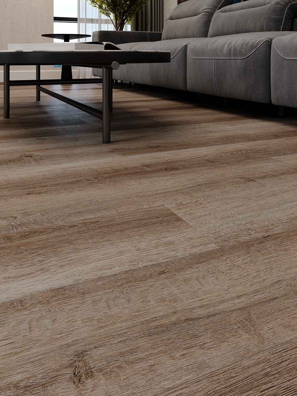 Кварцвиниловый SPC ламинат Cronafloor Alpha Дуб Мюнхен А102 1200×180×3,5 фото в интерьере