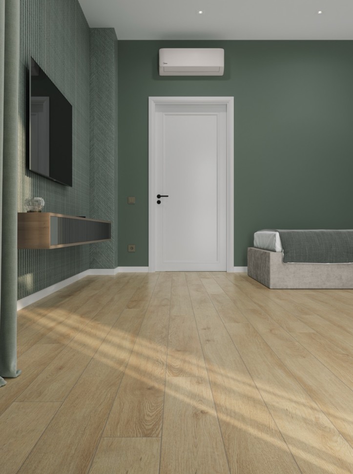 Кварцвиниловый SPC ламинат Cronafloor Joli Зиркон J1006 1200×150×4 фото в интерьере