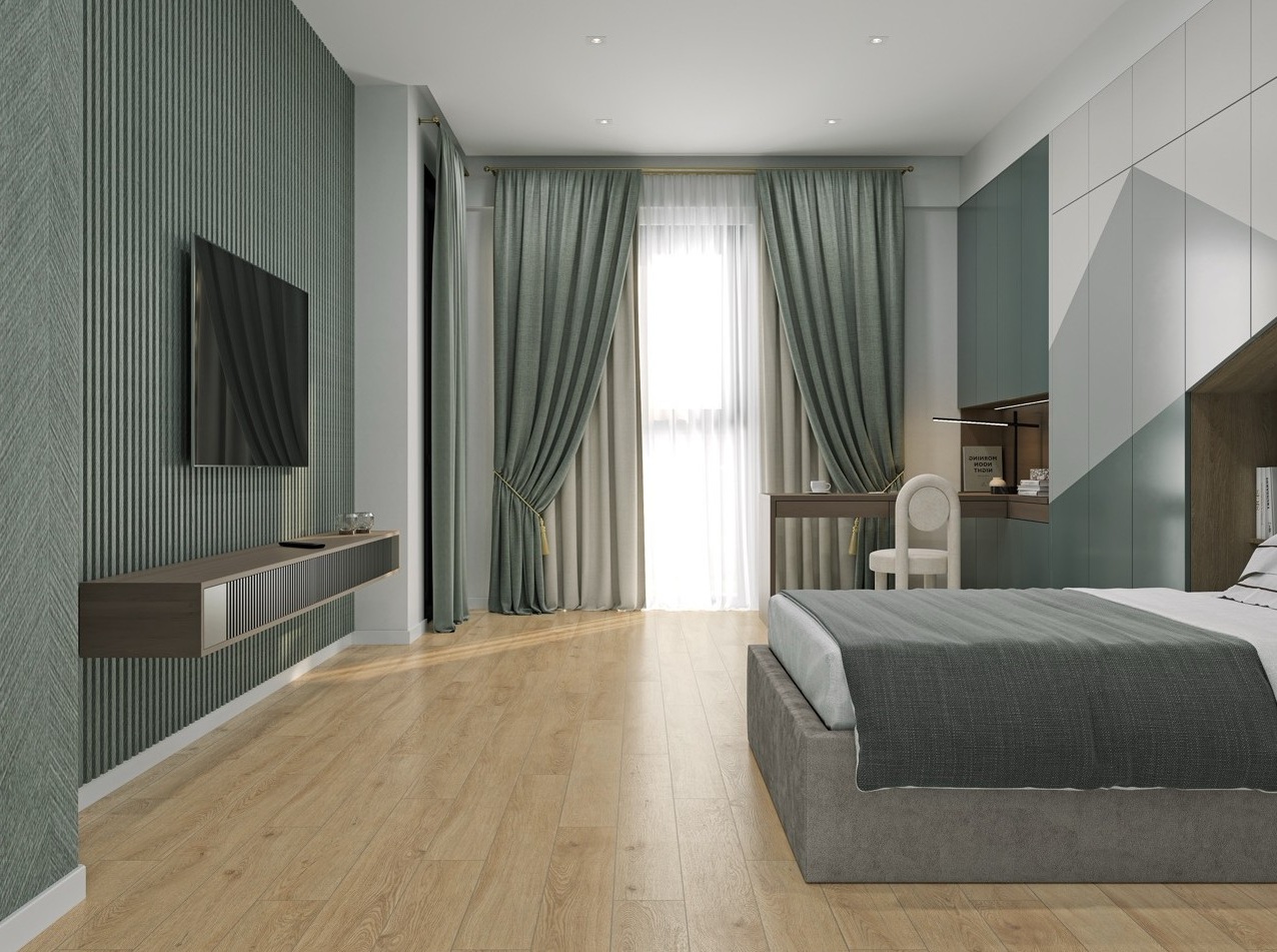 Кварцвиниловый SPC ламинат Cronafloor Joli Зиркон J1006 1200×150×4 фото в интерьере