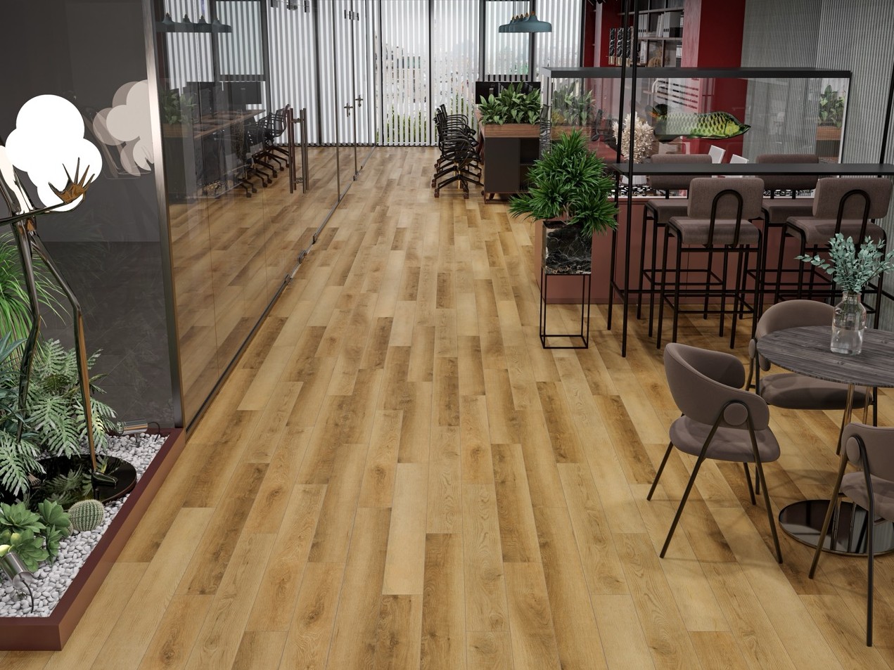 Кварцвиниловый SPC ламинат Cronafloor Joli Каррара J1008 1200×150×4 фото в интерьере