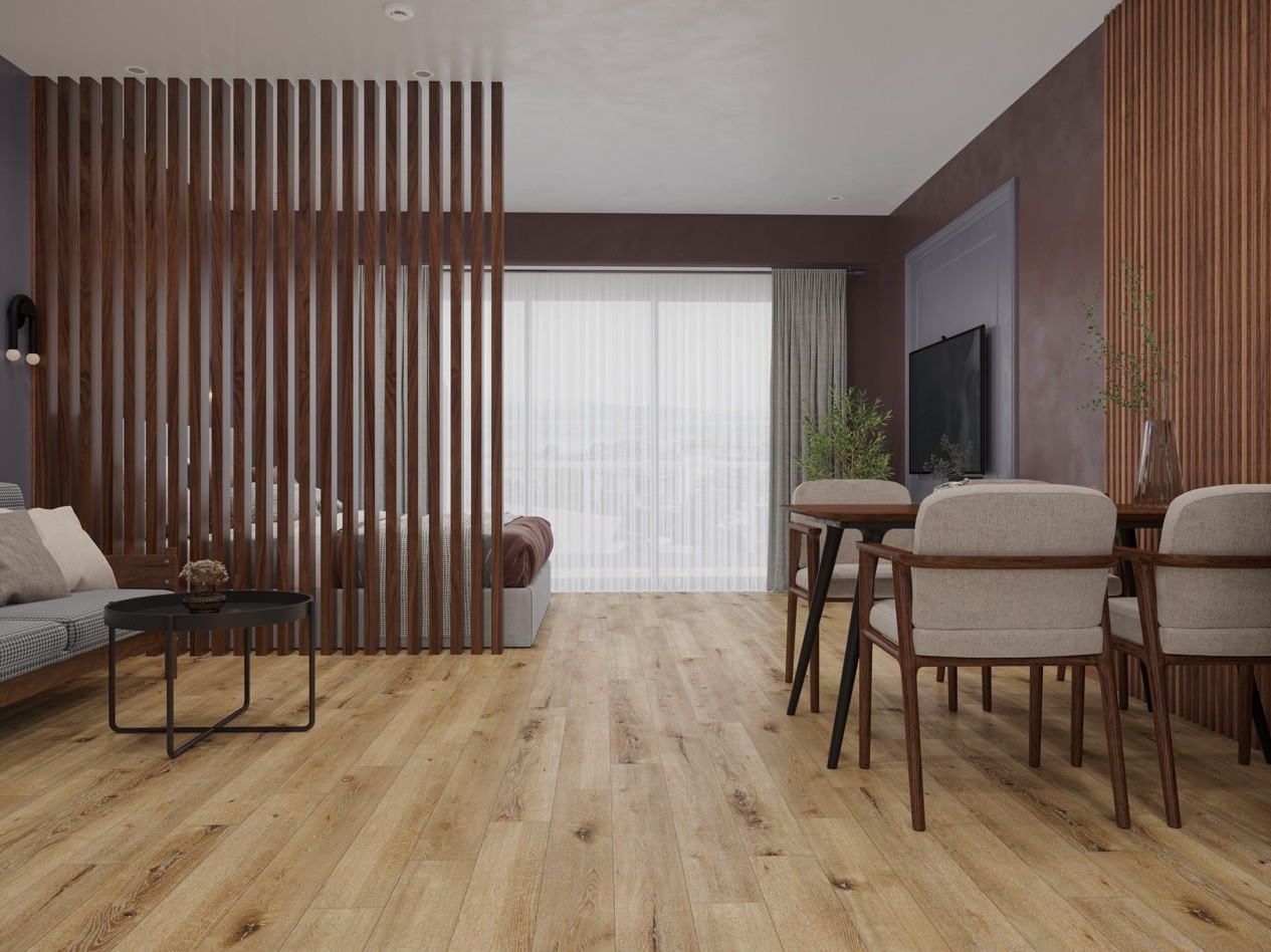 Кварцвиниловый SPC ламинат Cronafloor Joli Саваж J1001 1200×150×4 фото в интерьере