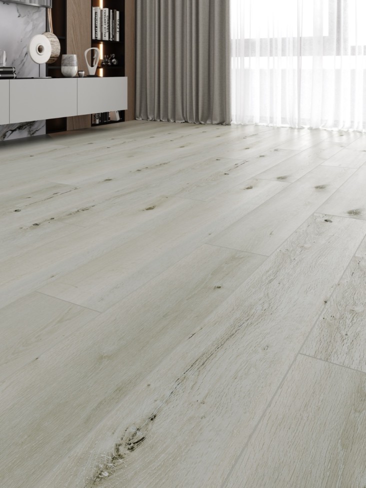 Кварцвиниловый SPC ламинат Cronafloor Radical Chic Белуна RC002 1200×180×5 фото в интерьере