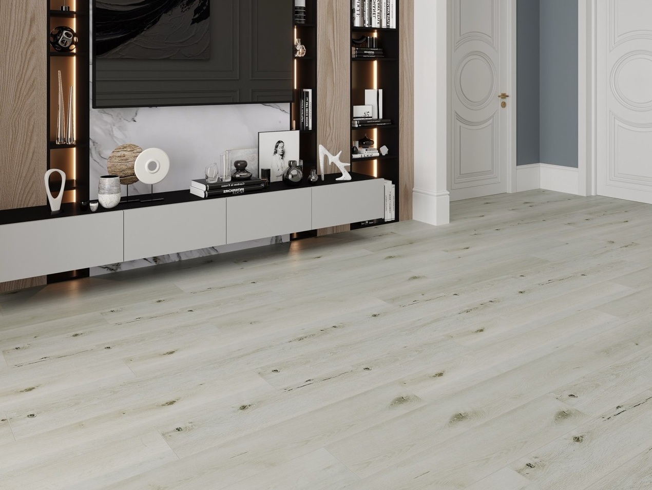 Кварцвиниловый SPC ламинат Cronafloor Radical Chic Белуна RC002 1200×180×5 фото в интерьере