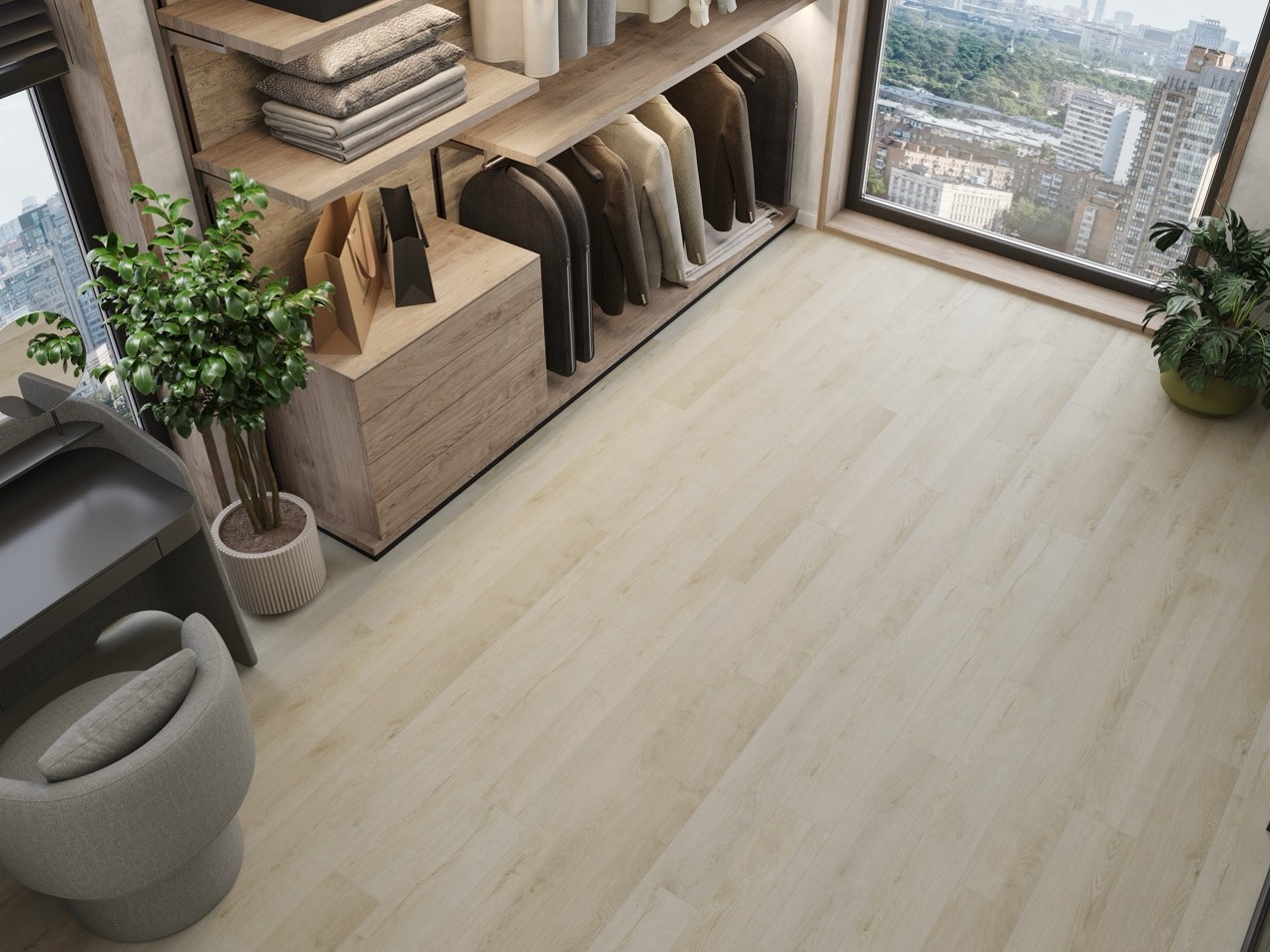 Кварцвиниловый SPC ламинат Cronafloor Radical Chic Верди RC001 1200×180×5 фото в интерьере