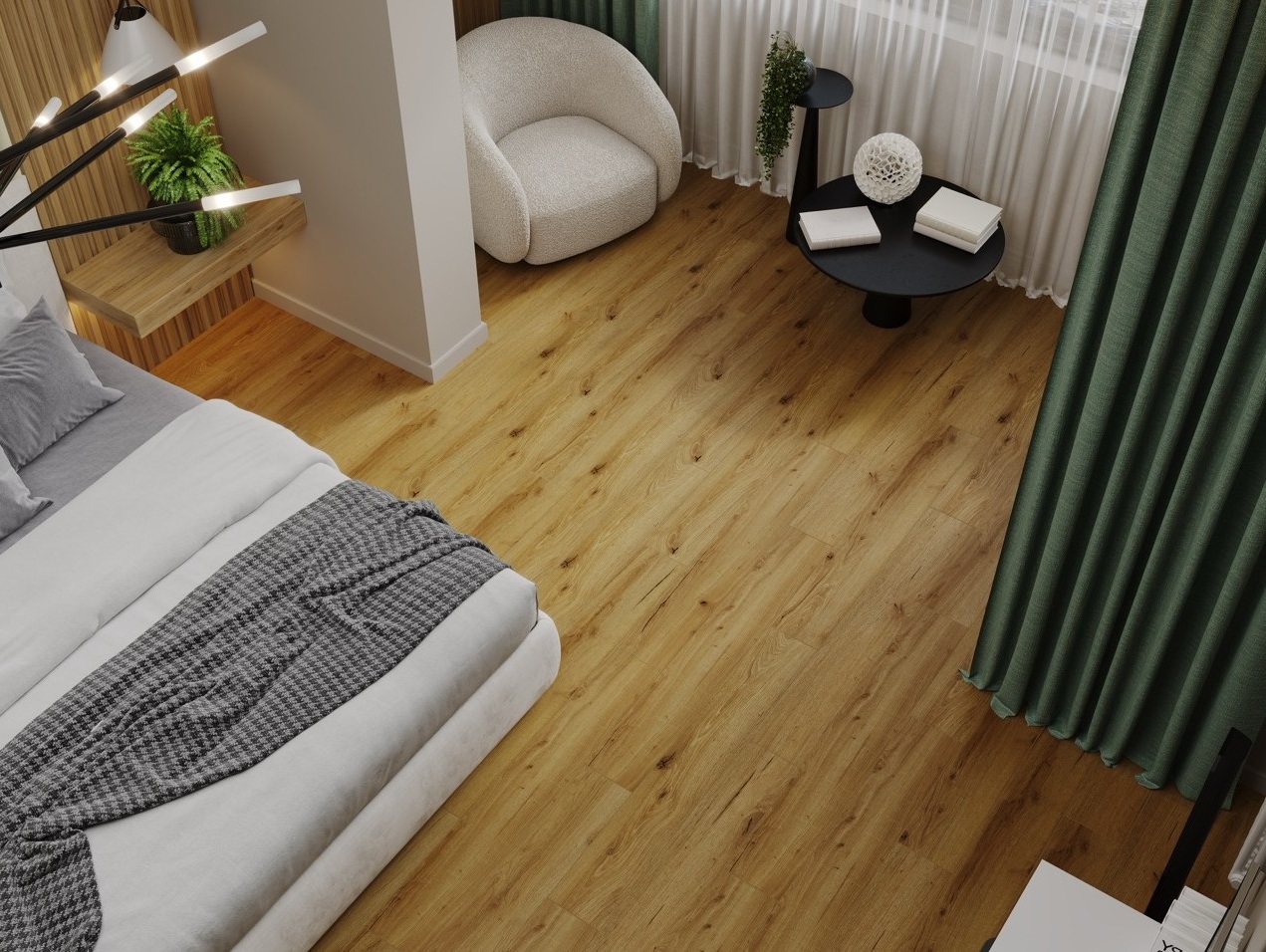 Кварцвиниловый SPC ламинат Cronafloor Radical Chic Люмия RC007 1200×180×5 фото в интерьере