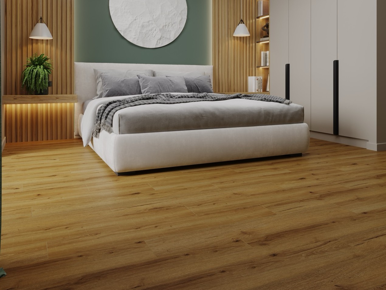 Кварцвиниловый SPC ламинат Cronafloor Radical Chic Люмия RC007 1200×180×5 фото в интерьере