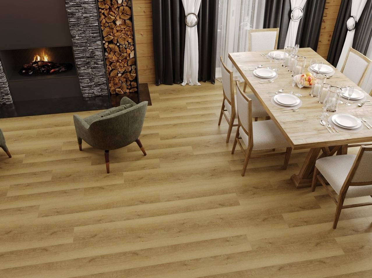 Кварцвиниловый SPC ламинат Cronafloor Radical Chic Селеста RC003 1200×180×5 фото в интерьере