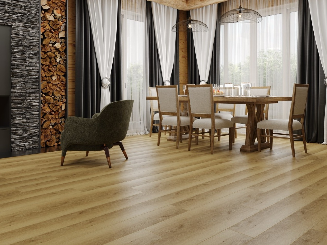 Кварцвиниловый SPC ламинат Cronafloor Radical Chic Селеста RC003 1200×180×5 фото в интерьере