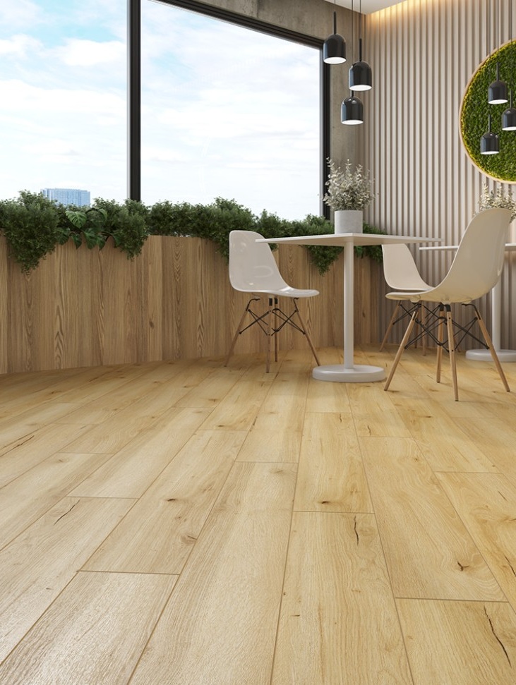 Кварцвиниловый SPC ламинат Cronafloor Radical Chic Таксония RC004 1200×180×5 фото в интерьере