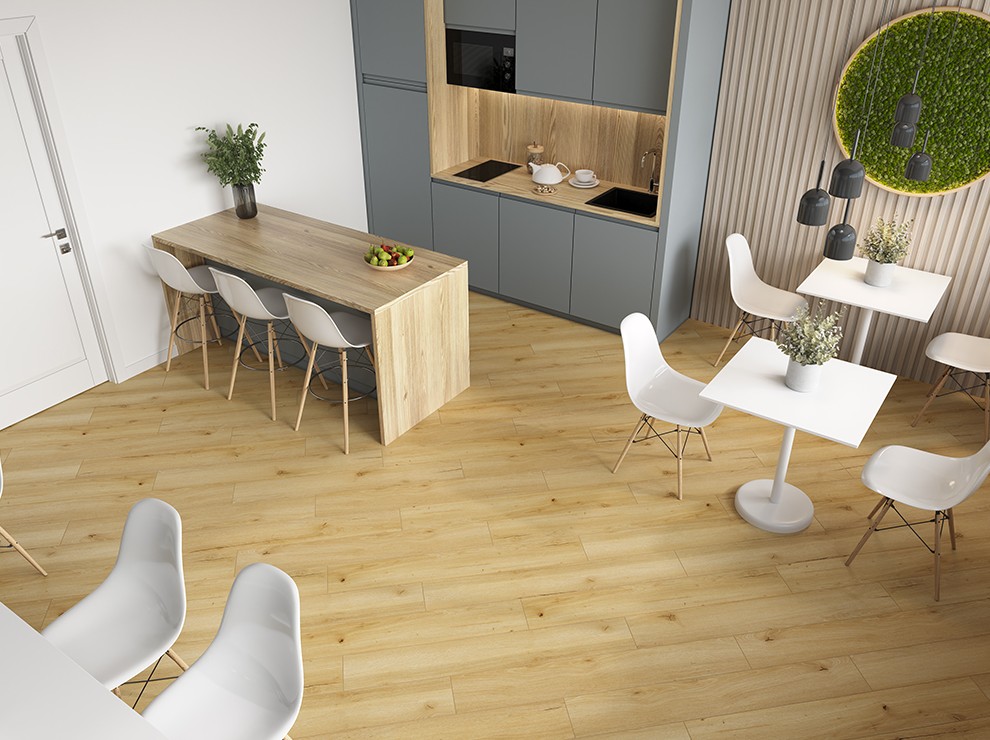 Кварцвиниловый SPC ламинат Cronafloor Radical Chic Таксония RC004 1200×180×5 фото в интерьере