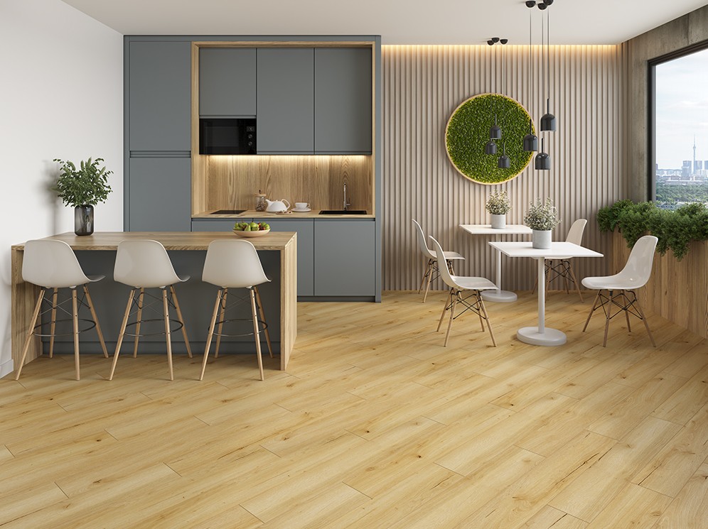 Кварцвиниловый SPC ламинат Cronafloor Radical Chic Таксония RC004 1200×180×5 фото в интерьере