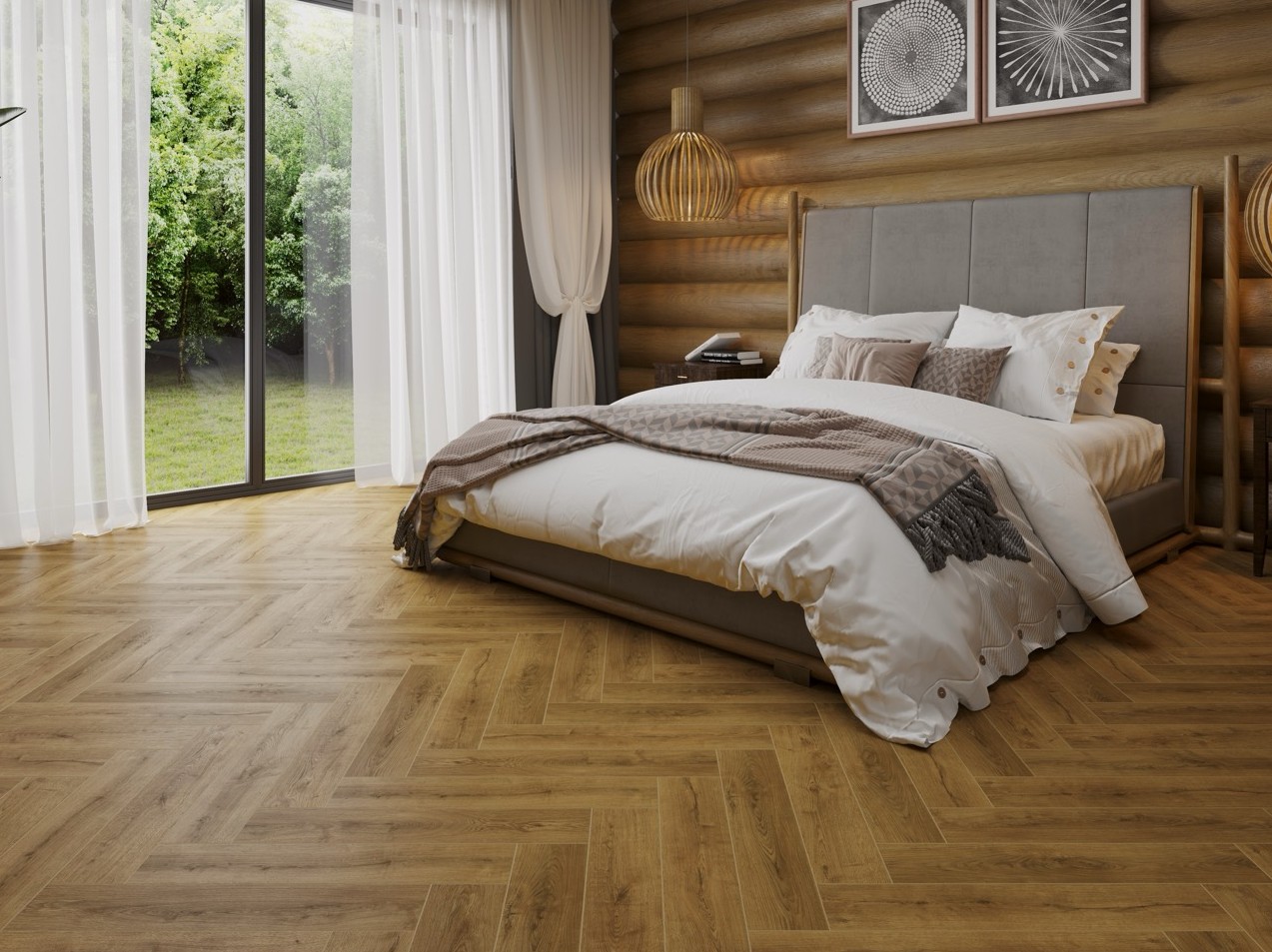 Кварцвиниловый SPC ламинат Cronafloor Herringbone 2.0 Дуб Анже H016 венгерская елка 640×128×4,5 фото в интерьере