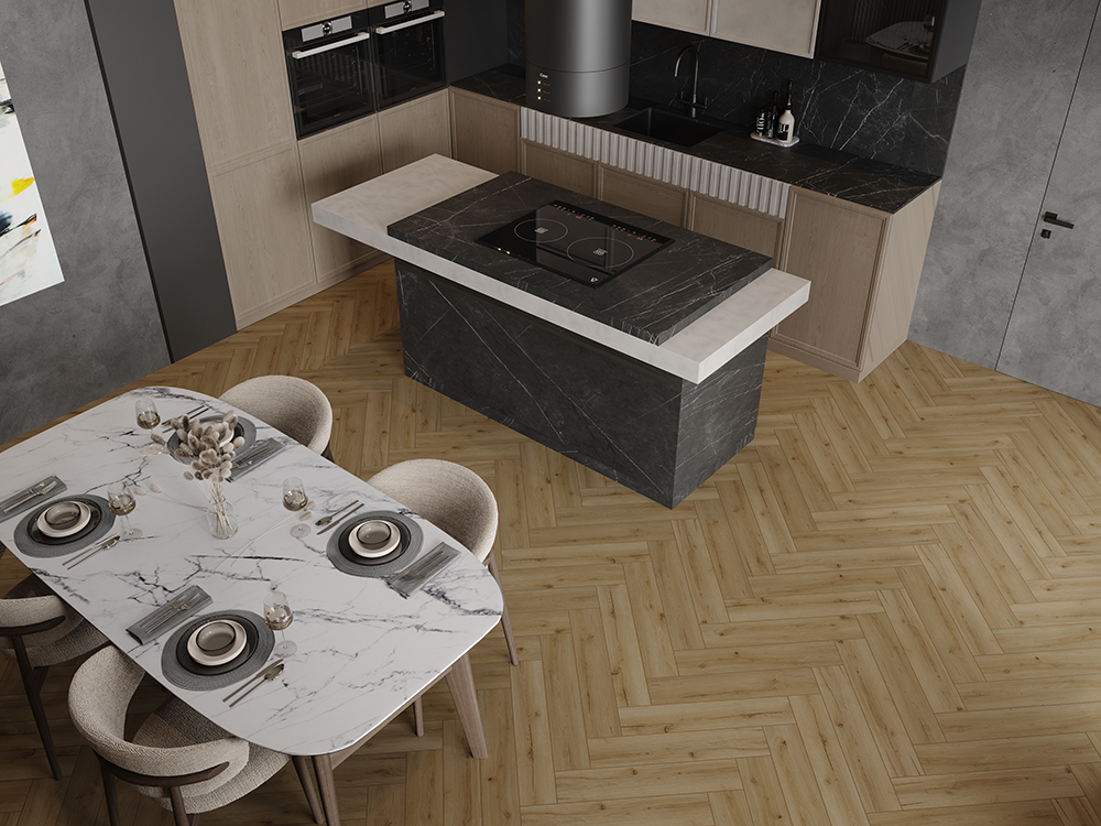 Кварцвиниловый SPC ламинат Cronafloor Herringbone 2.0 Дуб Кан H011 венгерская елка 640×128×4,5