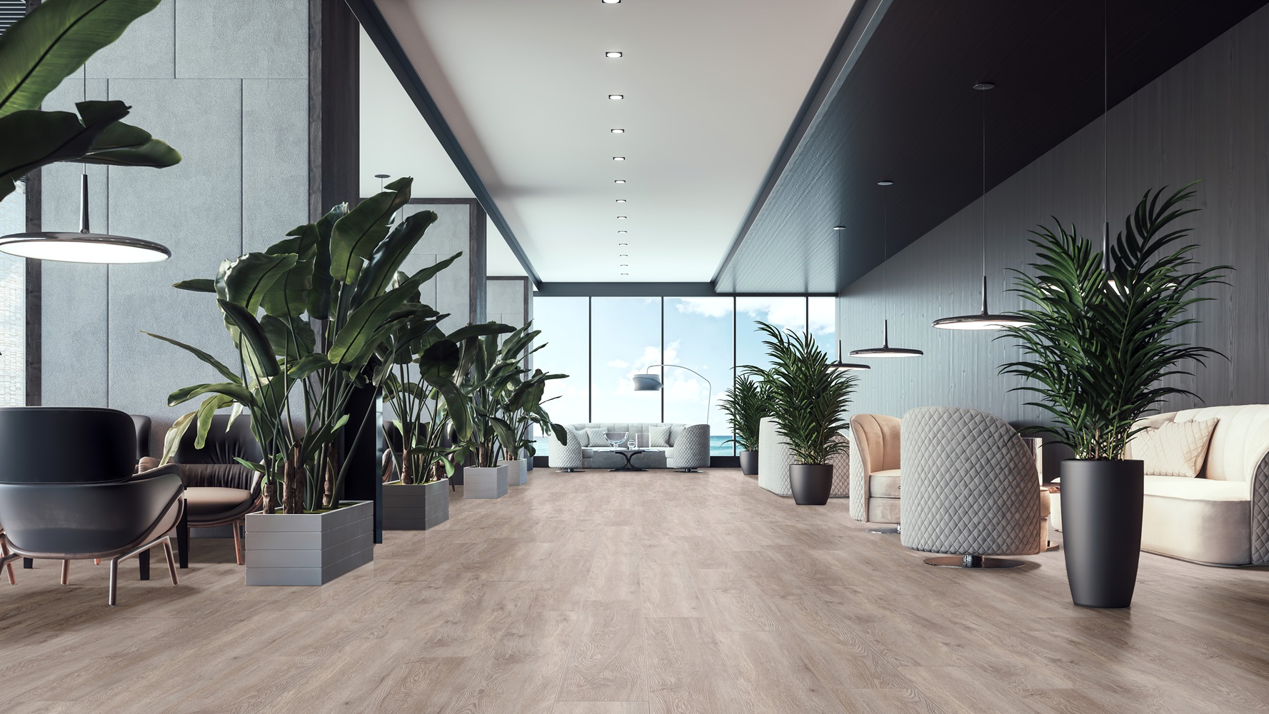 Кварцвиниловый SPC ламинат Bonkeel Style Дуб Гарднер 1200×125×4 фото в интерьере