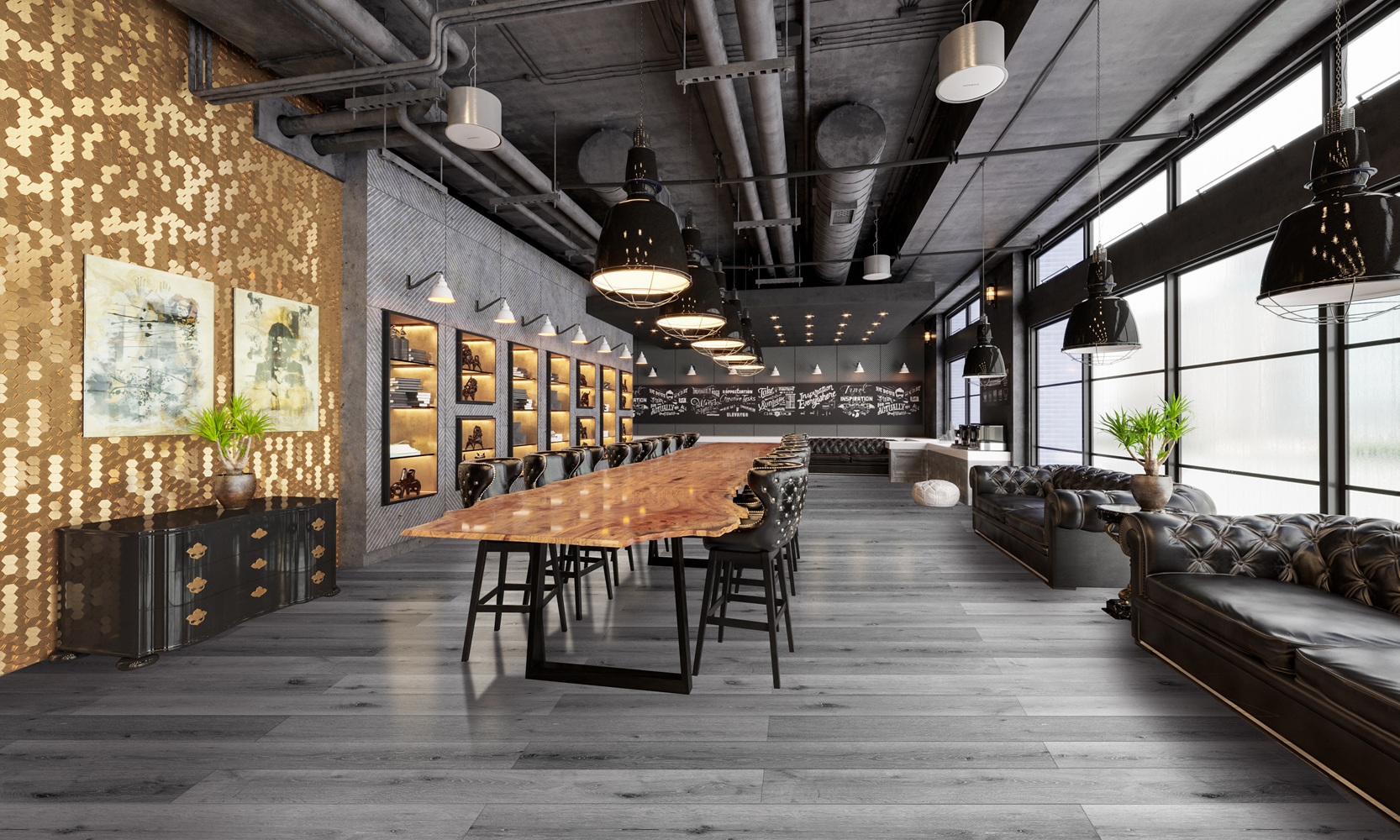 Кварцвиниловый SPC ламинат Bonkeel Style Дуб Чесил 1200×125×4 фото в интерьере