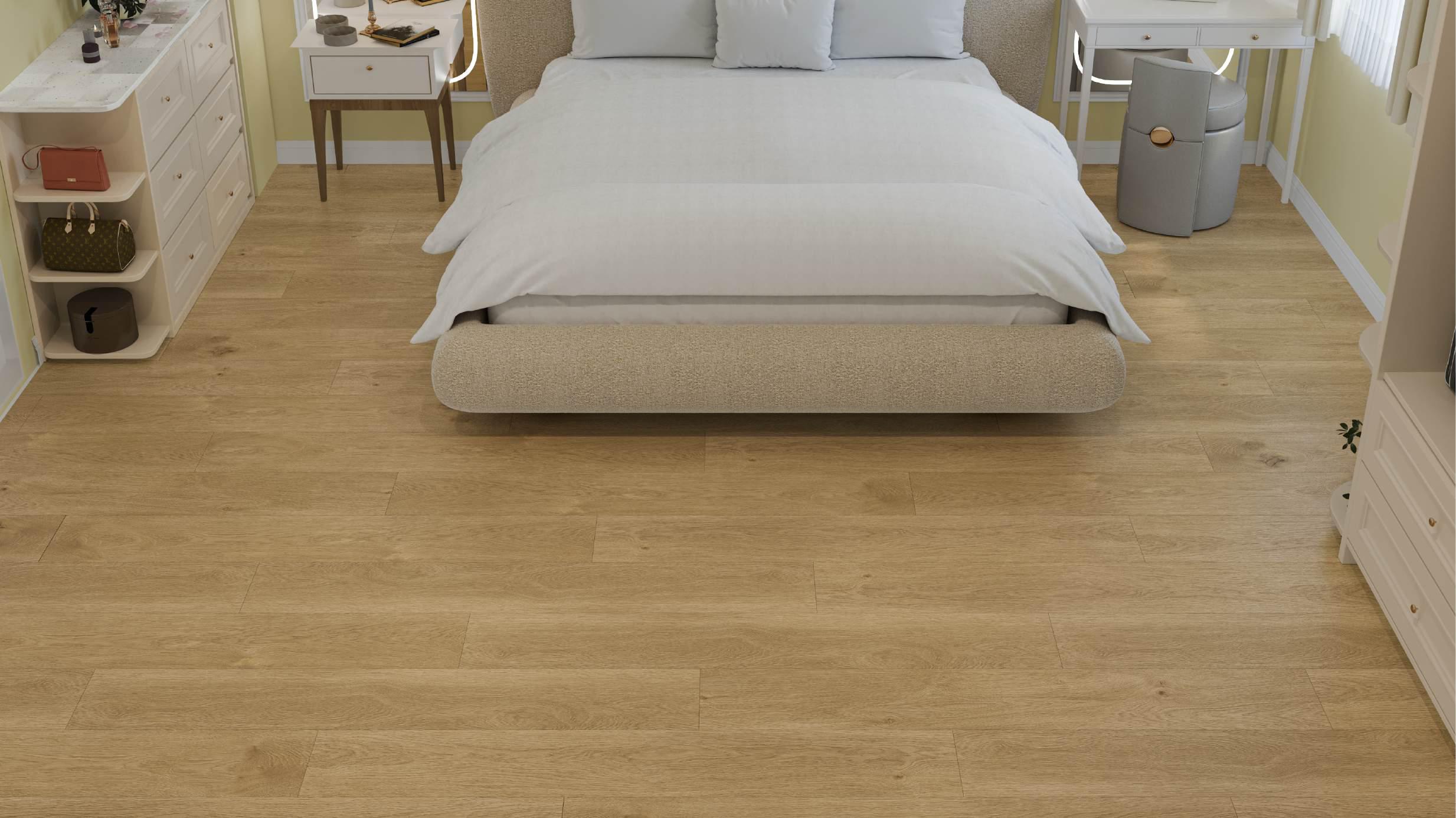 Кварцвиниловый SPC ламинат Alpine Floor Premium 12 Дуб Аврора ECO 24-4 1524×228×12 фото в интерьере