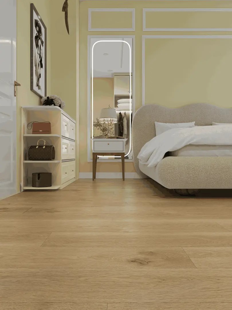 Кварцвиниловый SPC ламинат Alpine Floor Premium 12 Дуб Аврора ECO 24-4 1524×228×12 фото в интерьере