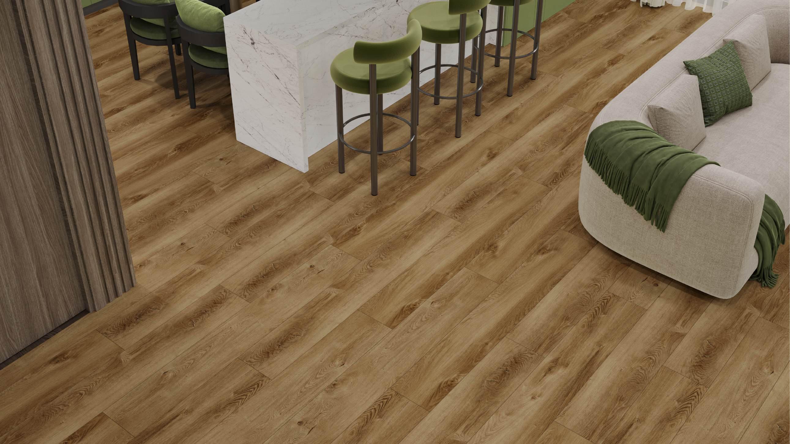 Кварцвиниловый SPC ламинат Alpine Floor Premium 12 Дуб Карте ECO 24-7 1524×228×12 фото в интерьере