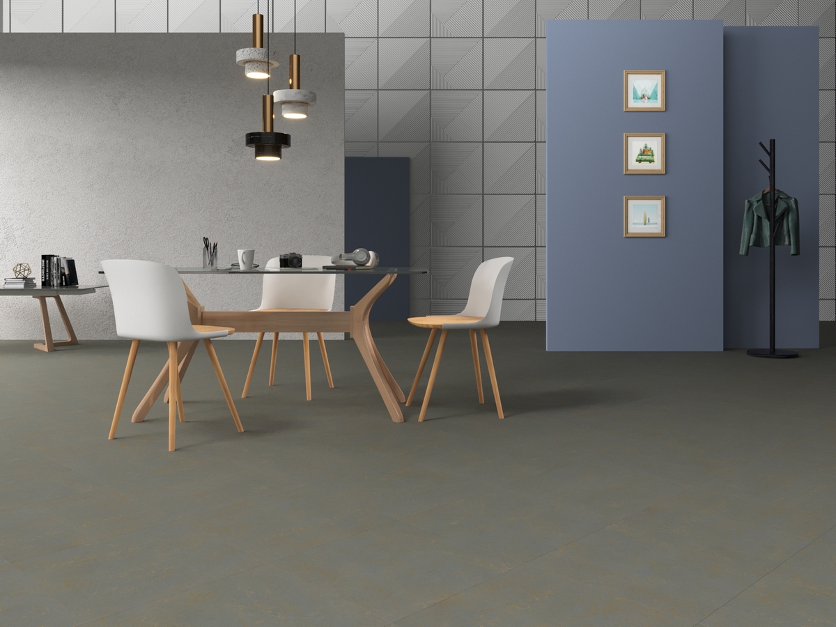 Мармолеум Forbo Modular Slate Lakeland Shale te3747 500×500×2,5 фото в интерьере