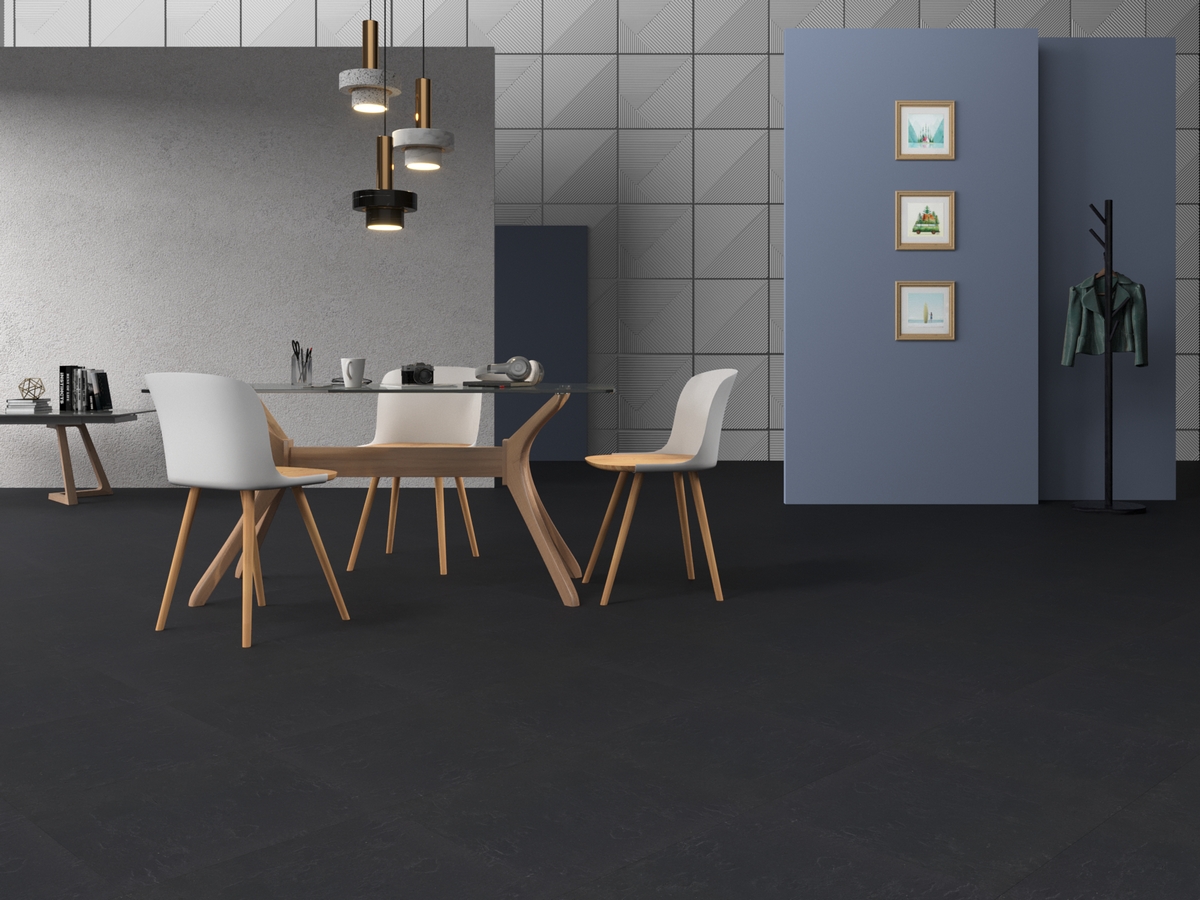 Мармолеум Forbo Modular Slate Welsh Slate te3725 500×500×2,5 фото в интерьере