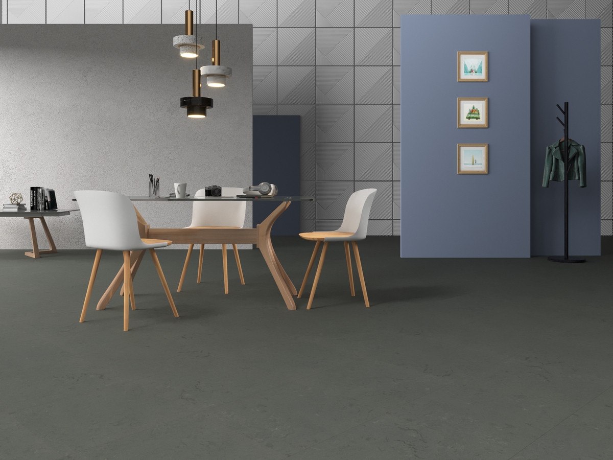 Мармолеум Forbo Modular Slate Cornish Grey te3745 500×500×2,5 фото в интерьере