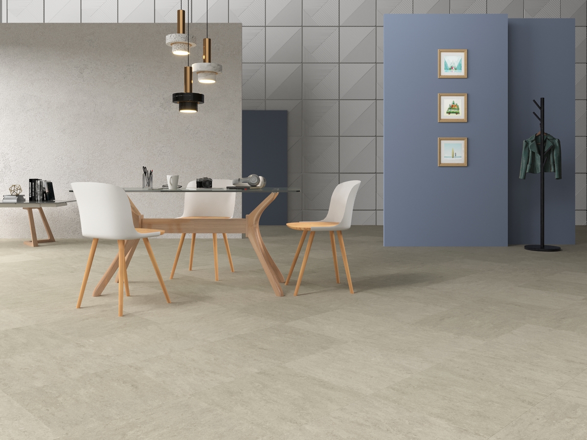 Мармолеум Forbo Modular Marble Concrete t3136 500×500×2,5 фото в интерьере