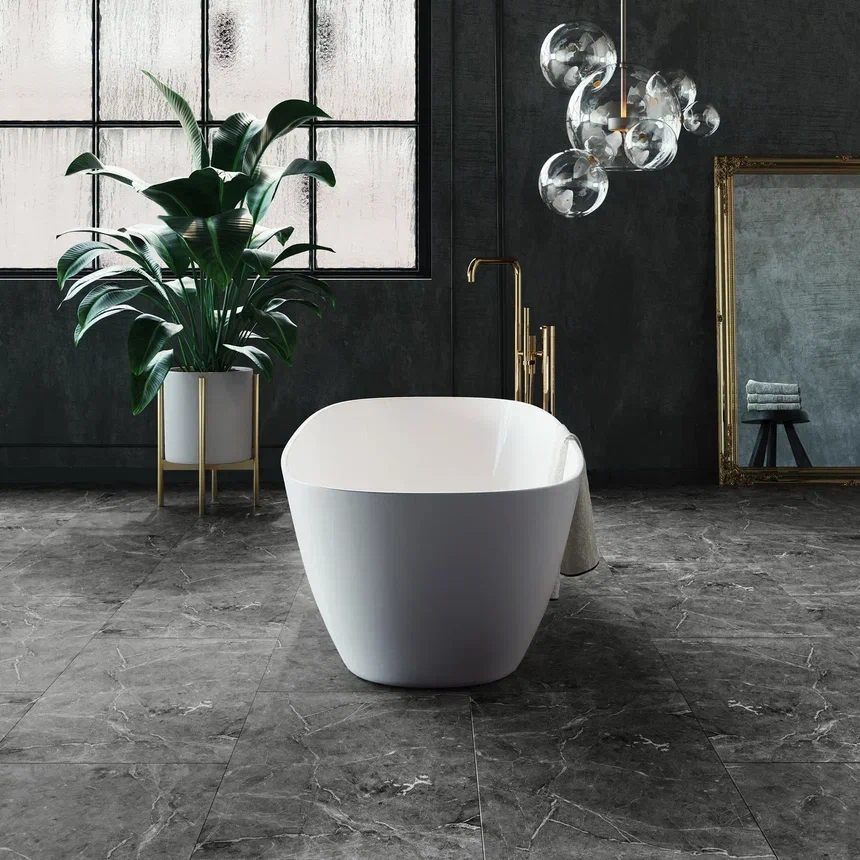 Кварцвиниловая плитка Invictus клеевая Maximus Tile Hudson Stone Graphite 914×457×2,5 фото в интерьере