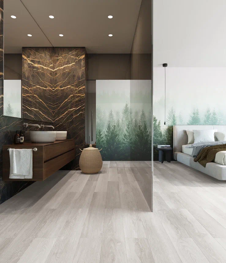 Кварцвиниловая плитка Invictus клеевая Maximus Plank French Oak Polar 1219×178×2,5 фото в интерьере