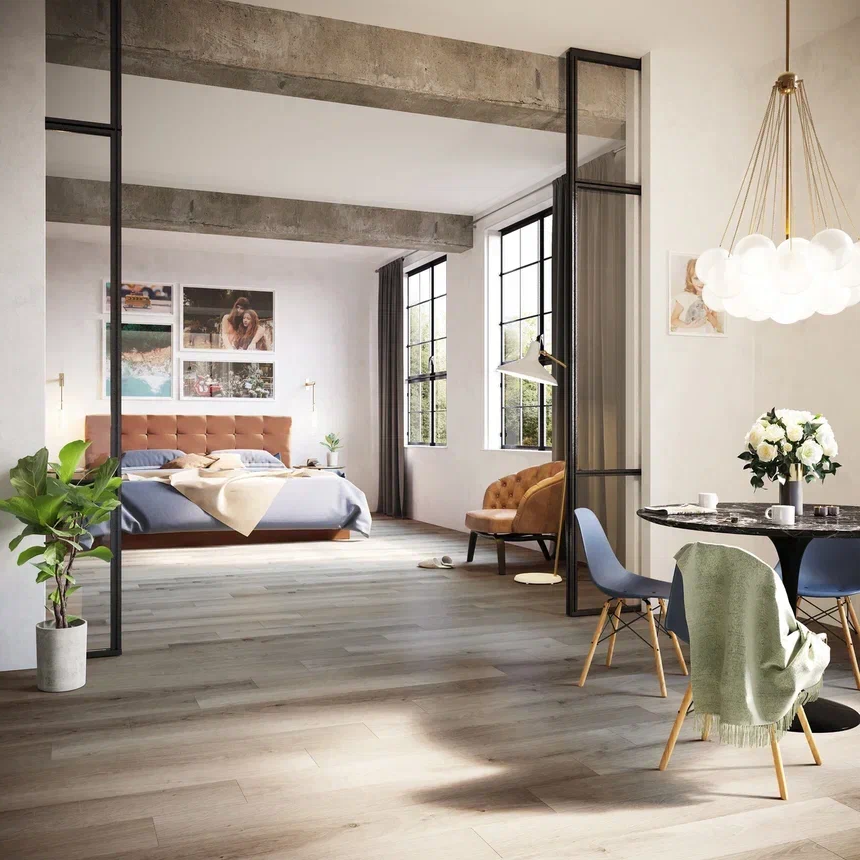 Кварцвиниловая плитка Invictus клеевая Maximus Plank Highland Oak Canyon 1219×178×2,5 фото в интерьере