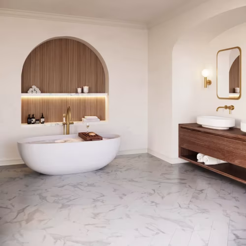 Кварцвиниловый SPC ламинат Invictus Maximus Herringbone Pure Marble Snowflake венгерская елка 743×145×5