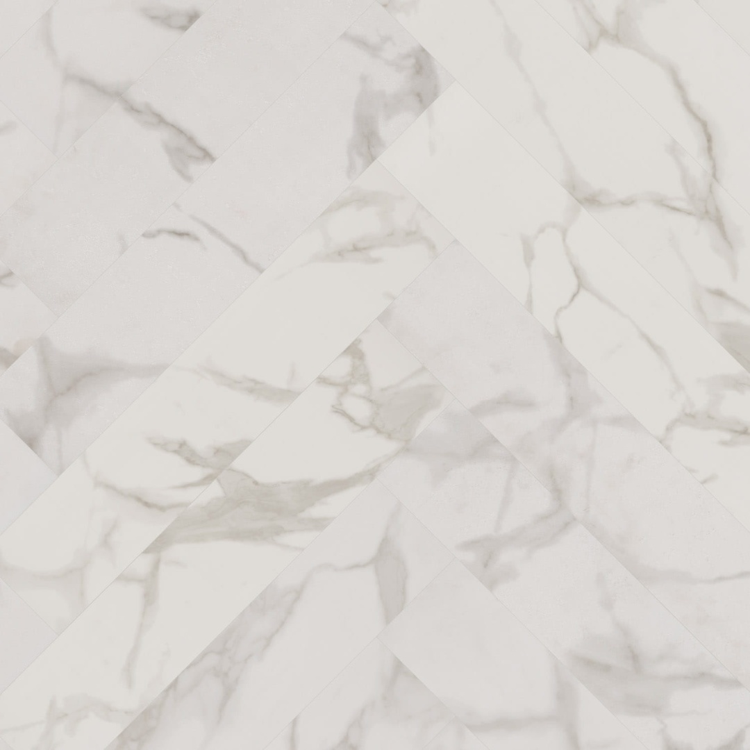 Кварцвиниловый SPC ламинат Invictus Maximus Herringbone Pure Marble Snowflake венгерская елка 743×145×5