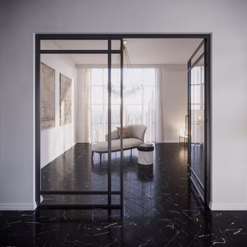 Кварцвиниловый SPC ламинат Invictus Maximus Herringbone Black Marble Noir венгерская елка 743×145×5