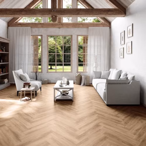 Кварцвиниловый SPC ламинат Invictus Maximus Herringbone Divine Oak Cookie венгерская елка 743×145×5